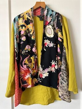 CITRON Mixed-Print Open Front Women’s Cardigan - Chartreuse